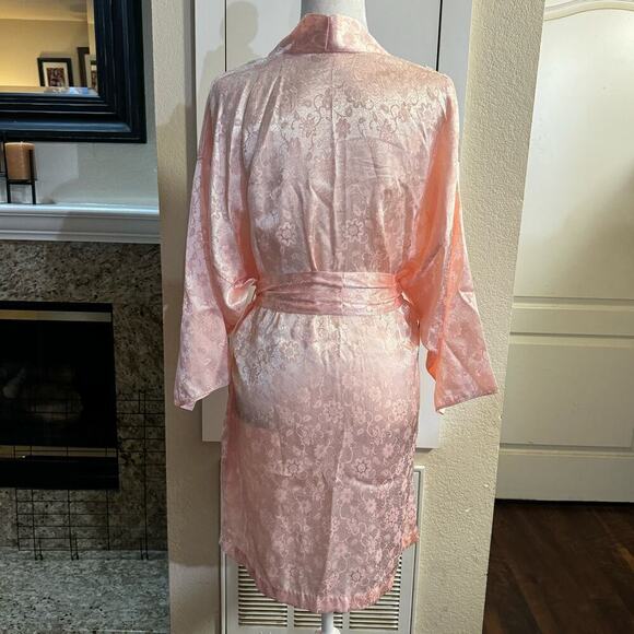 Vintage NATORI Floral Short Robe Lace Satin SIZE LARGE Pink 80s 90s - Picture 2 of 7